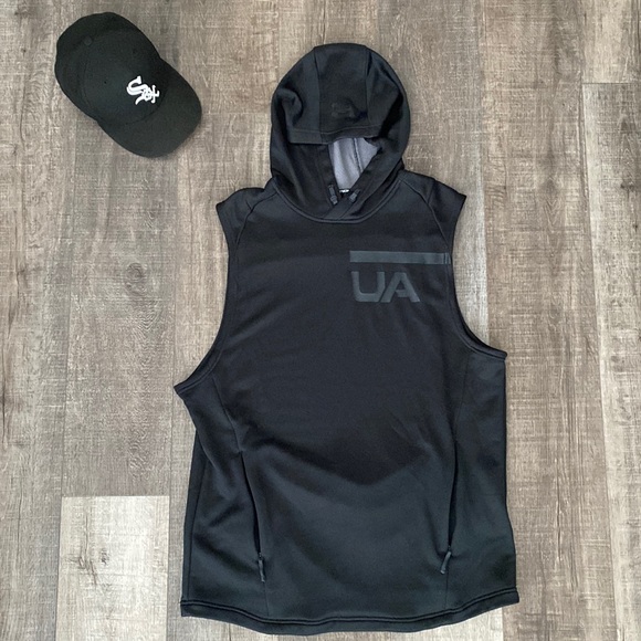 Men's Under Armour Terry Sleeveless Hoodie, Black - Picture 1 of 2
